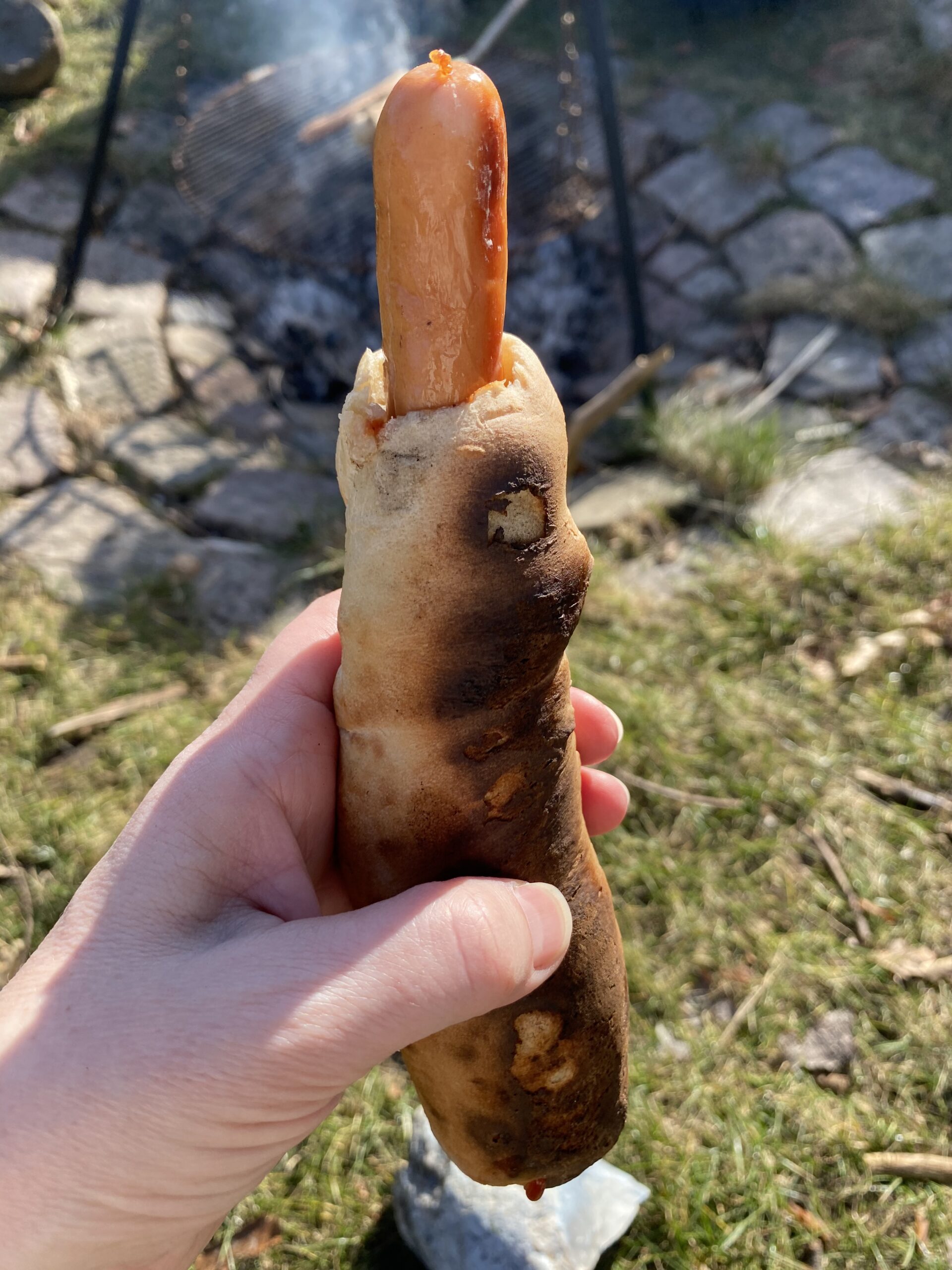 snobrød med pølse i, fransk hotdog